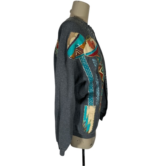 VTG Hand Painted Appliqué Southwest Pottery Aztec Wearable Art Sweatshirt Signed - Picture 7 of 9